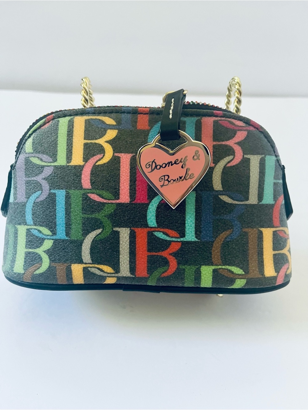 Dooney & Bourke Multi Color Scribble Logo Zip Top Pouch with Heart Charm Pouch
